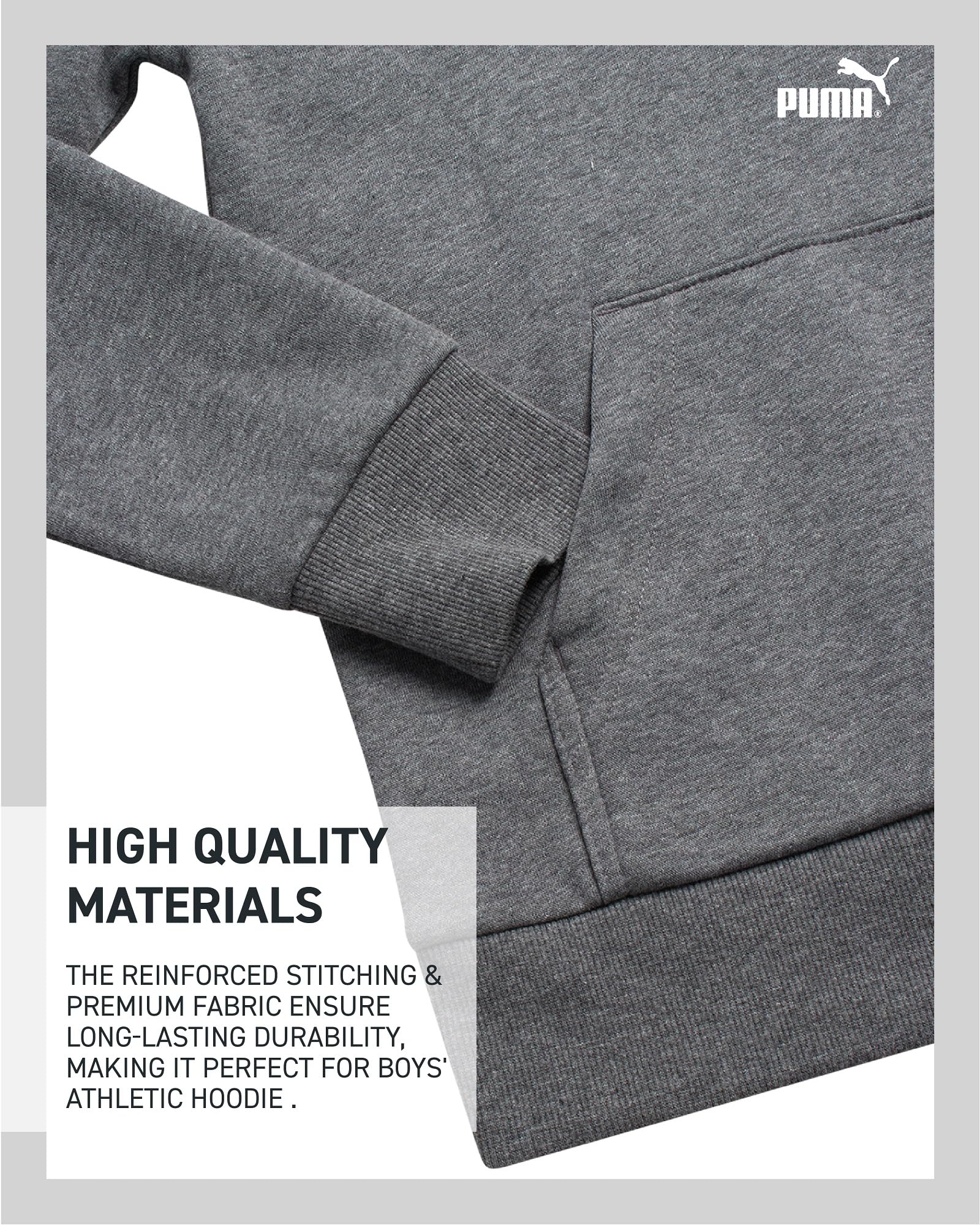 PUMA Boys' Athletic Hoodie - Fleece Pullover Hoodie Sweatshirt with Kangaroo Pockets - Fashion Hoodies for Boys (Sizes: 8-20), S