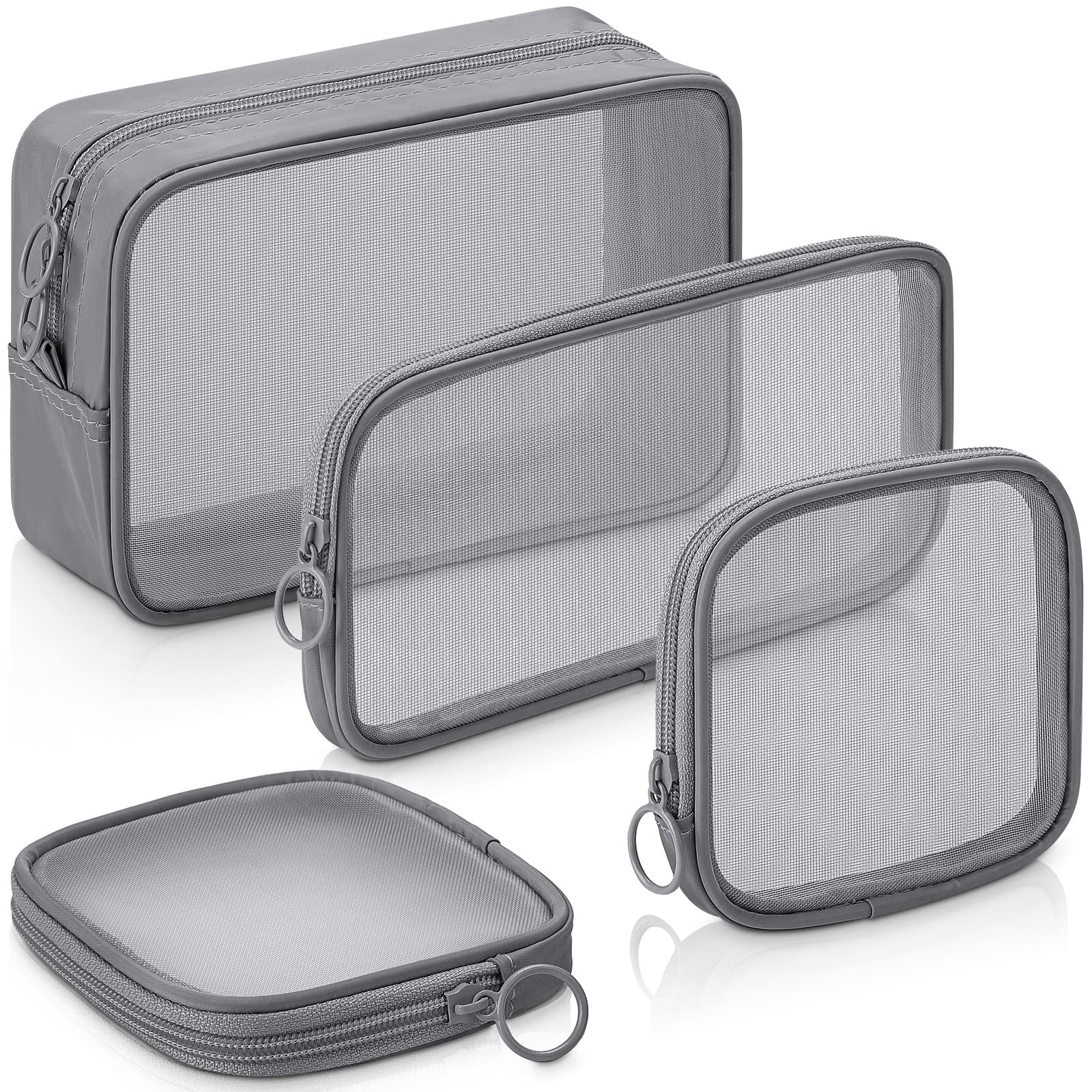 Weewooday 4 Pcs Mesh Makeup Bag Mesh Cosmetic Bag Travel Toiletry Bag Pouch with Zipper Mini Portable Makeup Cosmetic Travel Toi