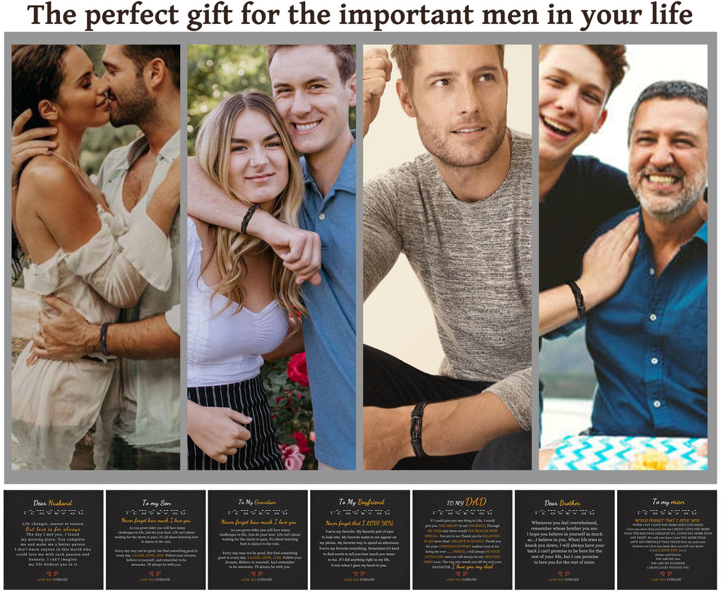 Btysun Gifts for Husband Leather Bracelets for Men Handmade Braided Bracelet I Love You Gifts for Him Anniversary Birthday Knot