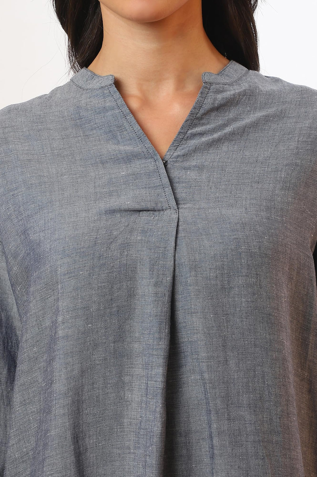 Aurelia Women'S Blue Yarn Dyed Denim Straight Kurta