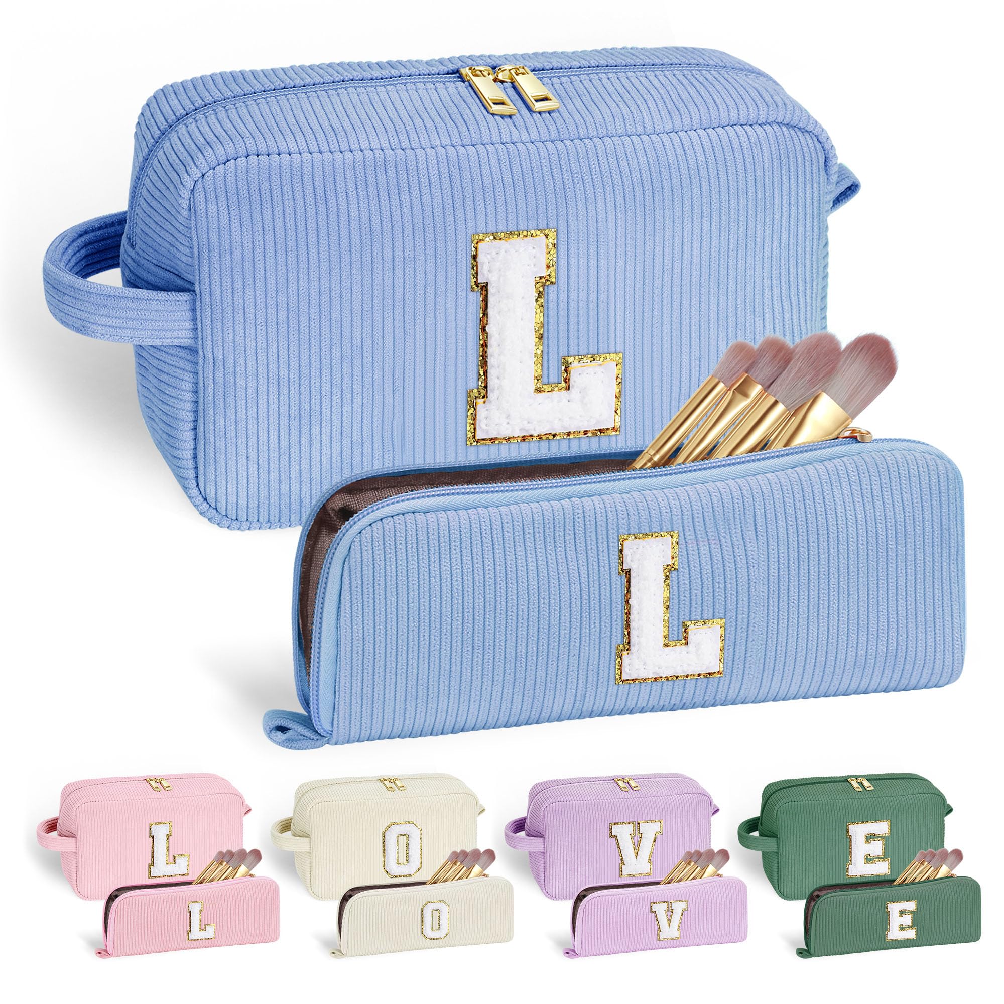 YOOLIFE Wedding Gifts Bridesmaid Gifts - Monogram Cute Blue Makeup Bags Cosmetic Toiletry Pouch Make Up Case for Women Her Best 