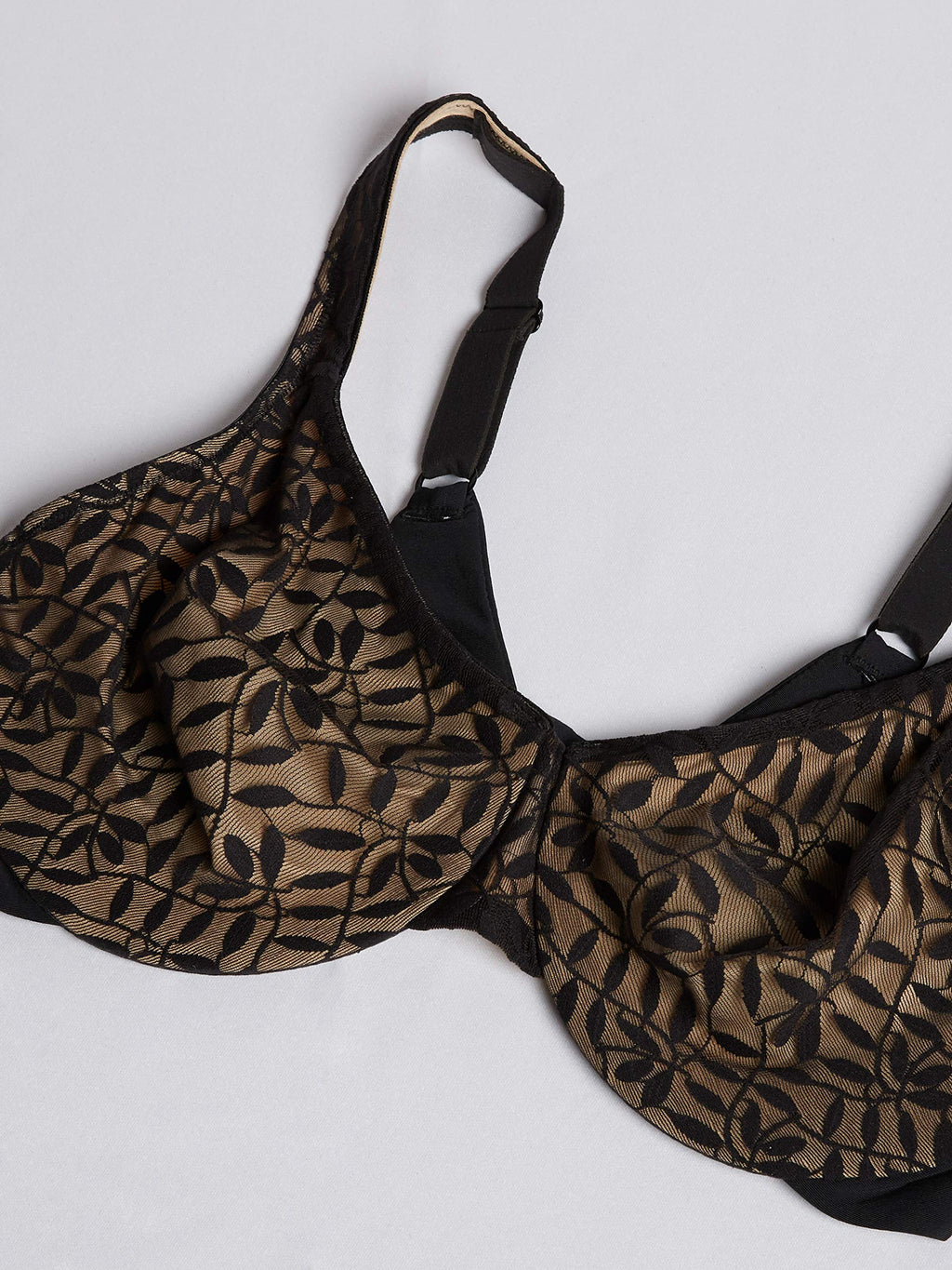 Olga Women's Sheer Leaves Minimizer Bra, Black and French Toast, 34DD