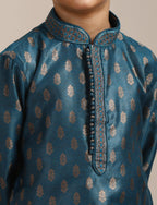 Manyavar Boys Grey Art Silk Kurta Pyjama Set(10-12 Years)