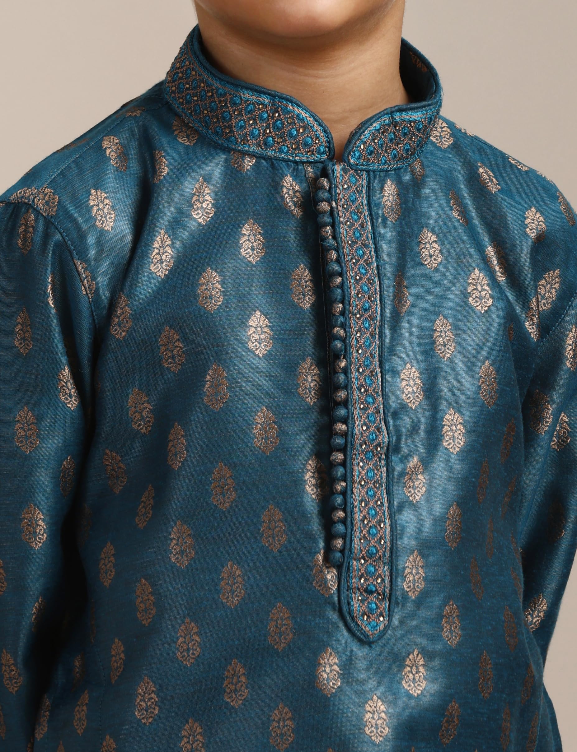 Manyavar Boys Grey Art Silk Kurta Pyjama Set(10-12 Years)