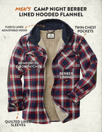 Legendary Whitetails Men's Big & Tall Camp Berber Lined Hooded Flannel Shirt Jacket, Night Racer Plaid, XX-Large Tall