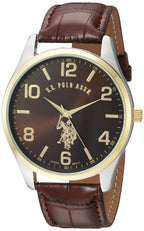 Accutime U.S. Polo Assn. Classic Men's USC50225 Watch with Brown Faux-Leather Strap