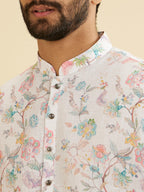 Manyavar Blended Cotton Mens Floral Print Kurta