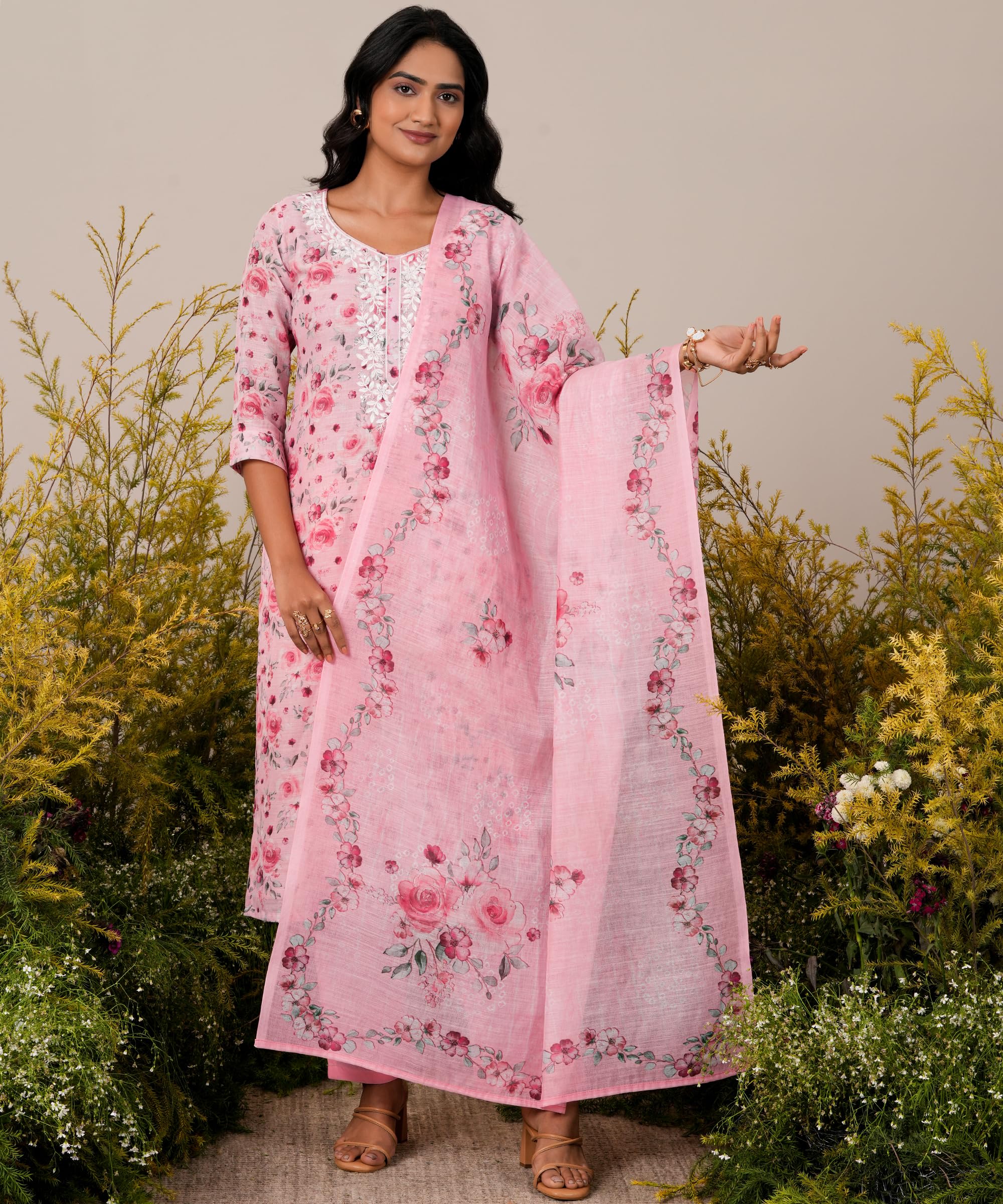 Libas WomenS Linen Kurta Set (27257_Pink