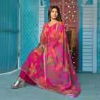 Gosriki Women'S Rayon Anarkali Printed Kurta With Pant & Dupatta