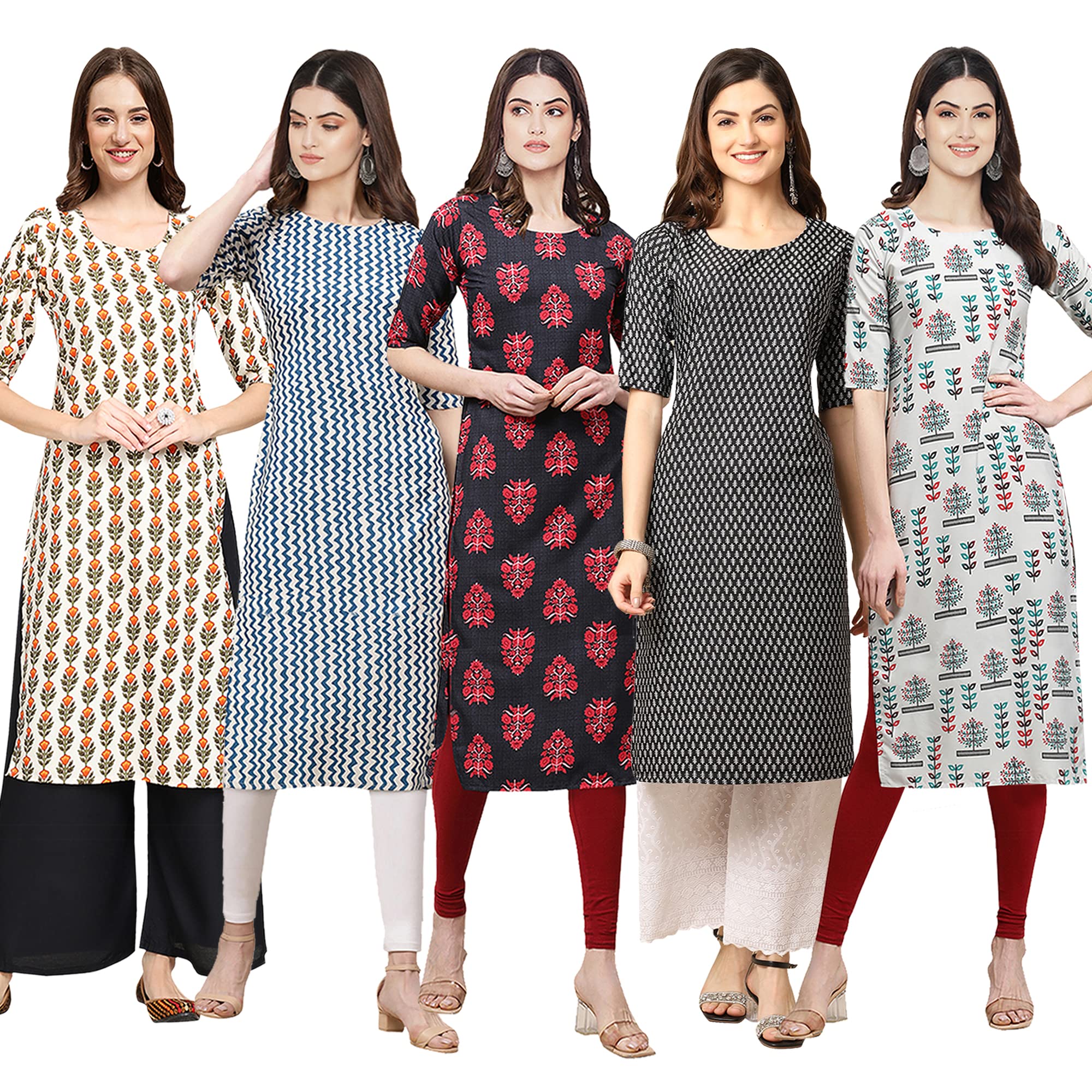 Pinkmint Designer Womans Crepe Multicolored Straight Kurta [D-352-331-345-377-340-XL]
