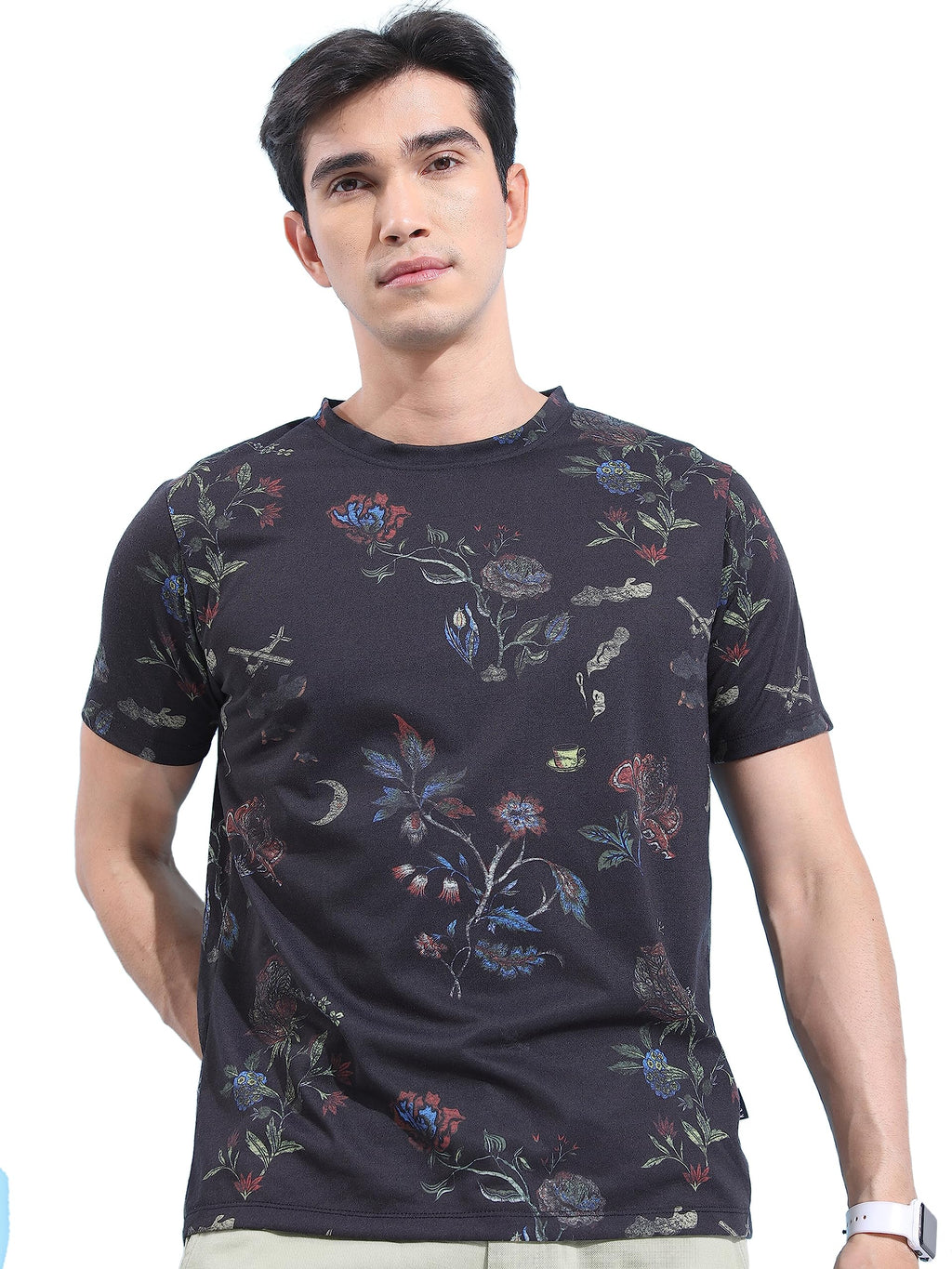 Ketch Mens Half Sleeve Relaxed Fit T-Shirt (Khts000661_ Black_L)