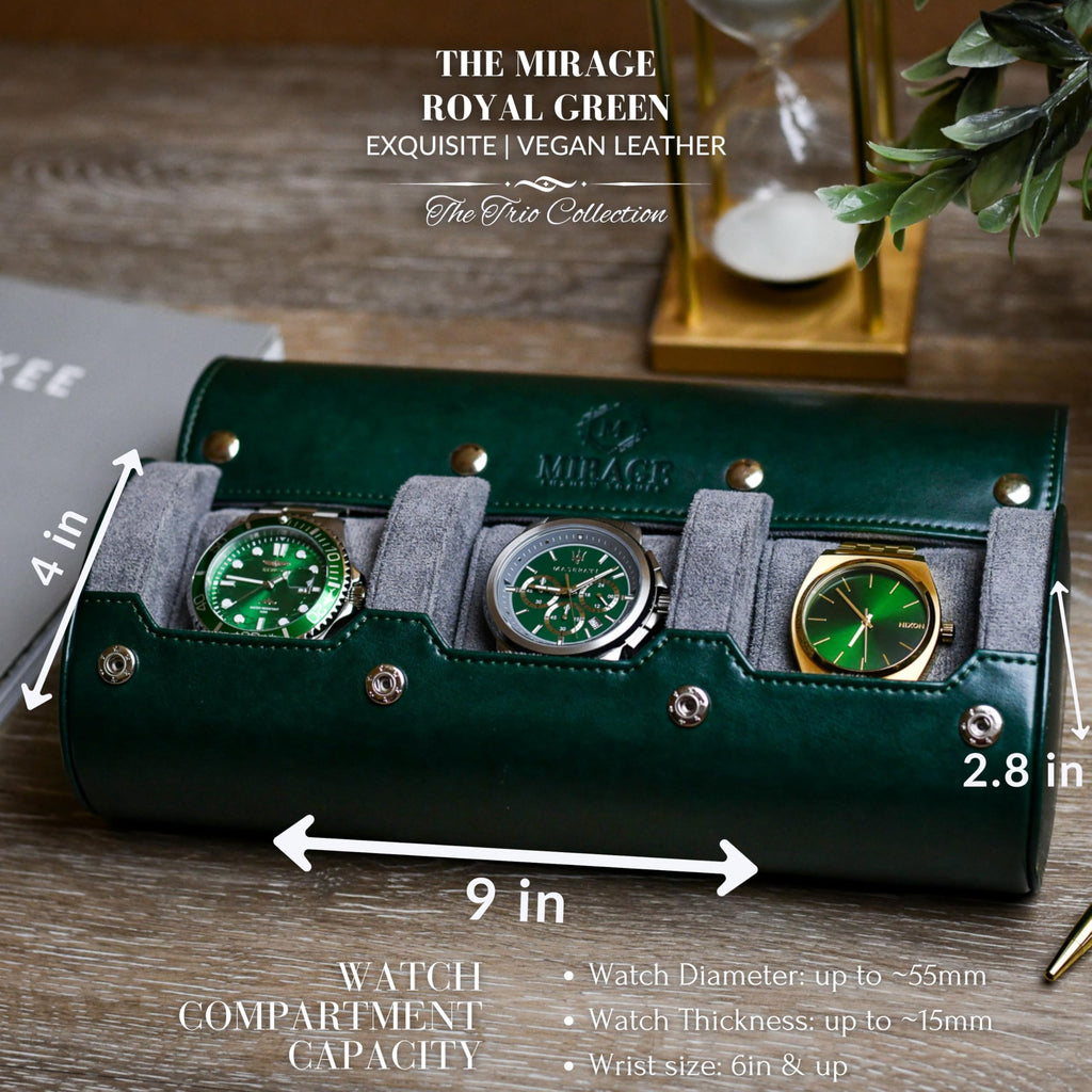 Watch Case for Men - Watch Roll Travel Case - Storage Organizer and Display - Royal Green