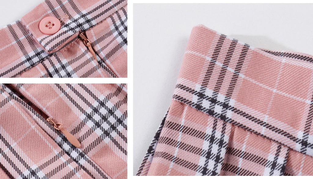 Women's Buffalo Plaid Skirt Pleated Cosplay Costumes Skirts (3XL,Pink Mixed White)
