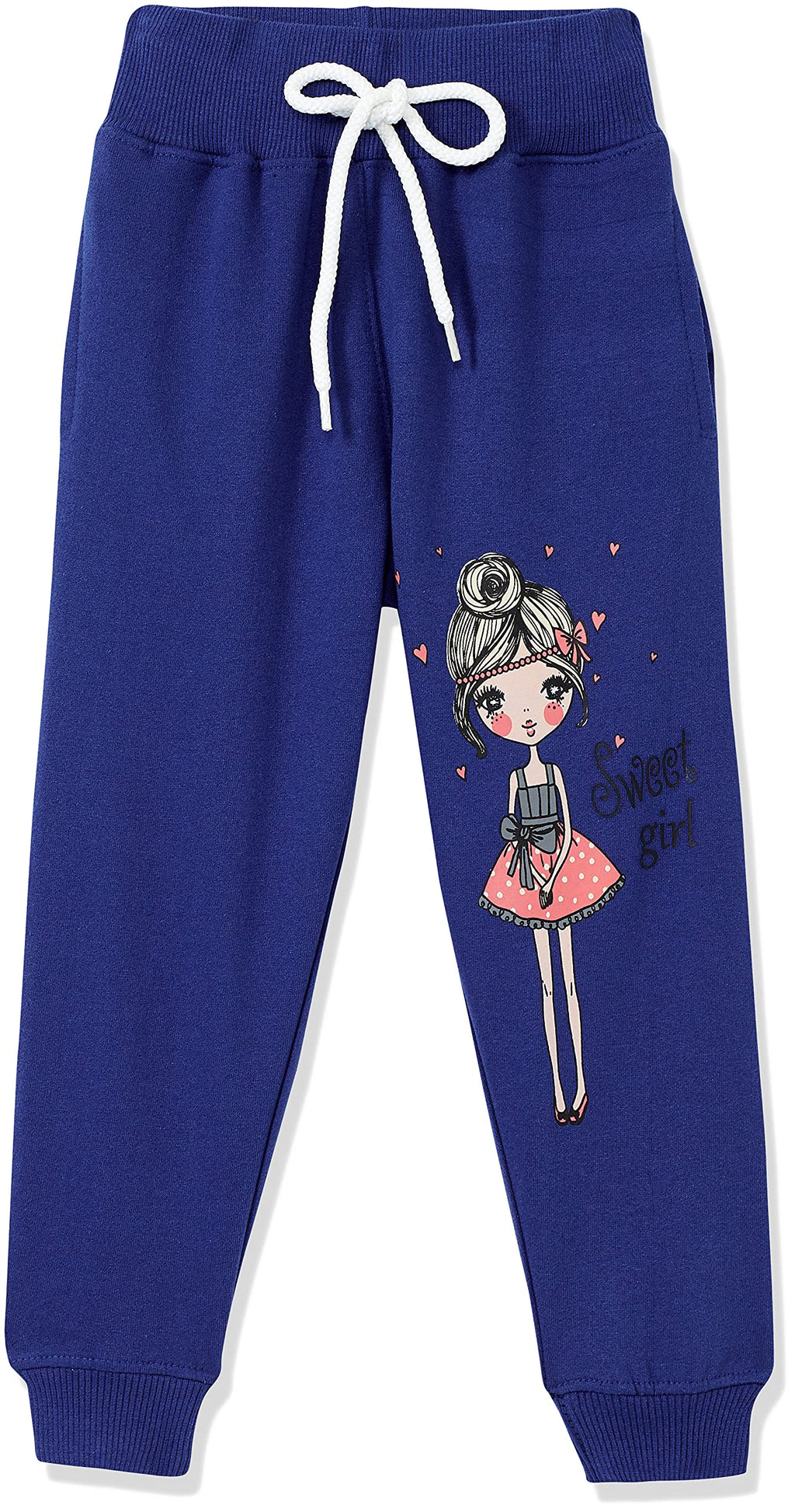 T2F Girls Regular Fit Printed Cotton Joggers Track Pants Royal Blue