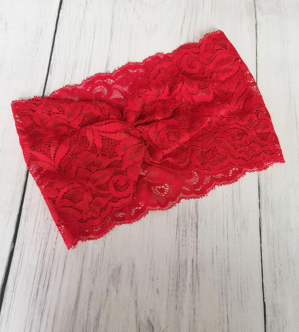 Stretch Lace Headbands: Wide Turban Headwraps and Yoga Headbands for Women (Red, One Size)