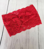 Stretch Lace Headbands: Wide Turban Headwraps and Yoga Headbands for Women (Red, One Size)