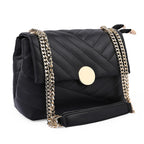 ADISA Womens Girls Quilted Cross Body Sling Bag with Gold Chain (SL5136_Black)