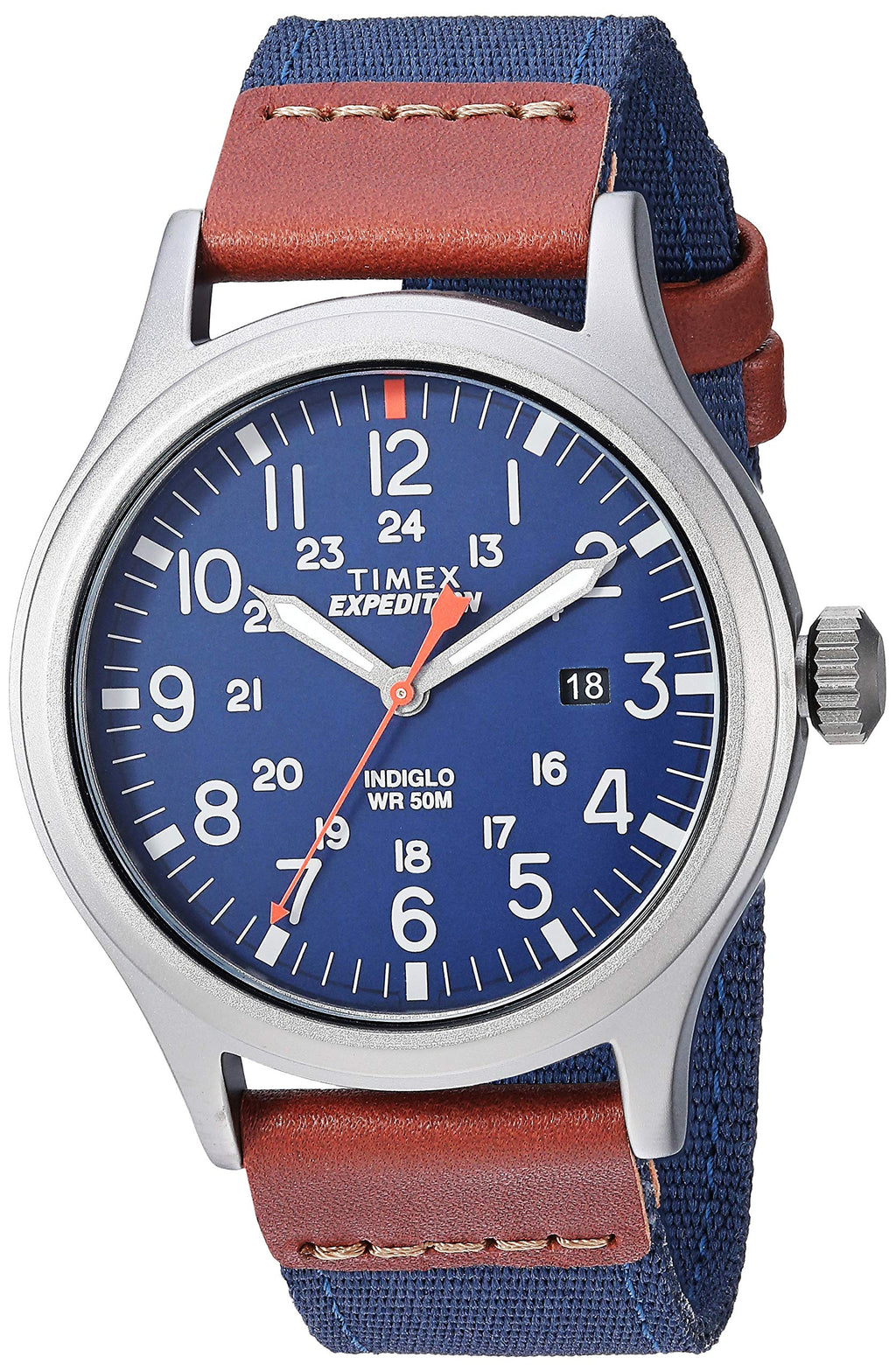 Timex Men's Expedition Scout 40mm Watch - Gray Case Blue Dial with Blue & Brown Fabric & Leather Strap