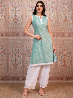 KETCH Women Round Neck Kurti KHKU000590 Green 2XL