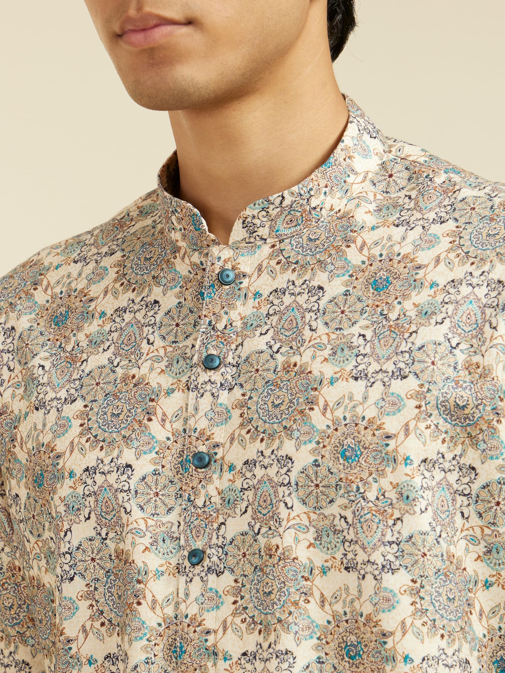 Diwas By Manyavar MenS Cotton Blend Printed Kurta (Beige,S)