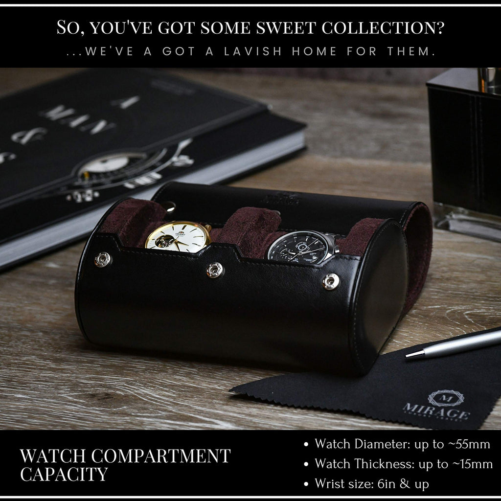 2 Watch Case for Men - Watch Roll Travel Case -Watch Organizer & Display - Watch Case - Jade Black