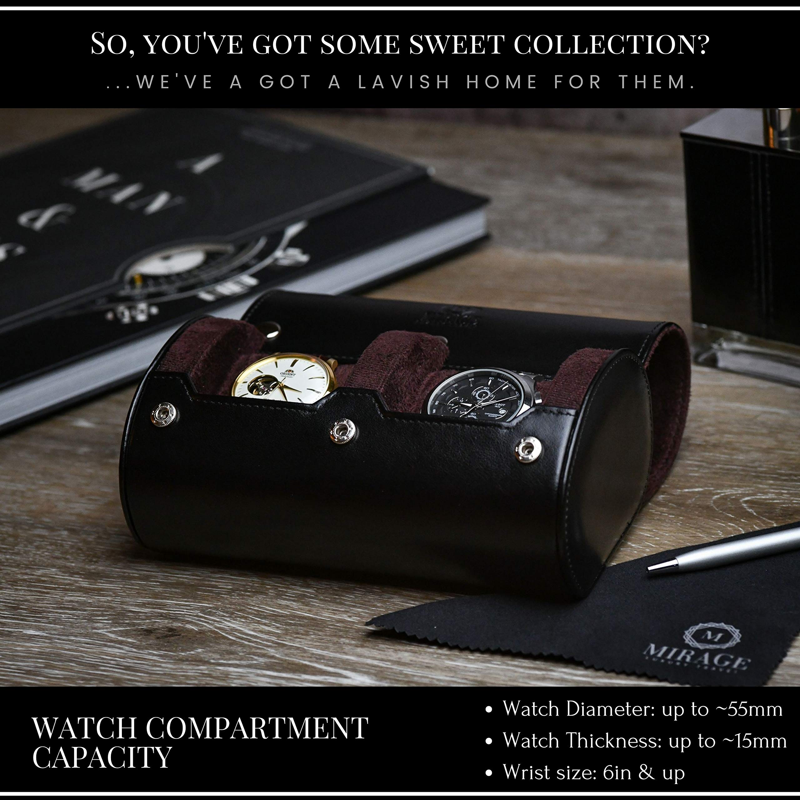 2 Watch Case for Men - Watch Roll Travel Case -Watch Organizer & Display - Watch Case - Jade Black
