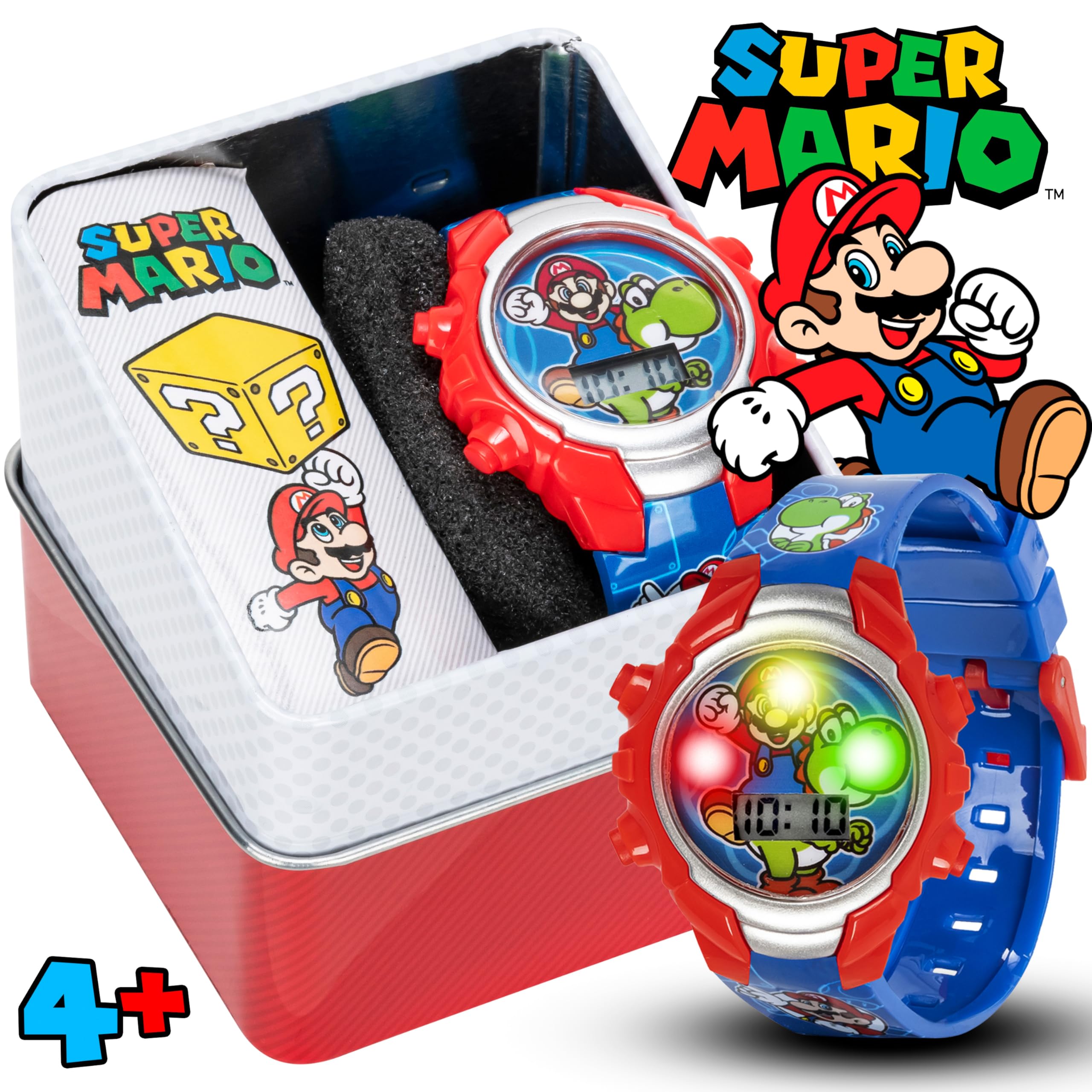 Accutime Super Mario Kids Digital Watch with Yoshi, LED Light Show, Soft Silicone Strap, Durable Kid-Friendly Design, Fun Time-T