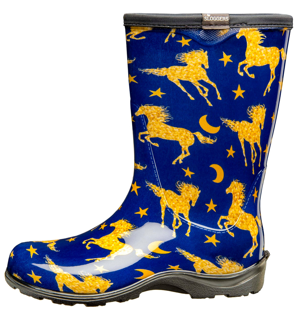 Sloggers Waterproof Garden Rain Boots for Women - Cute Mid-Calf Mud & Muck Boots with Premium Comfort Support Insole, (Horse Sta
