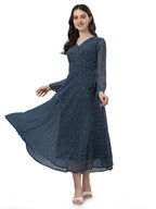 Trillmixa WomenS Georgette Stylish A-Line Maxi-Legth Dress (Ankita) Blue