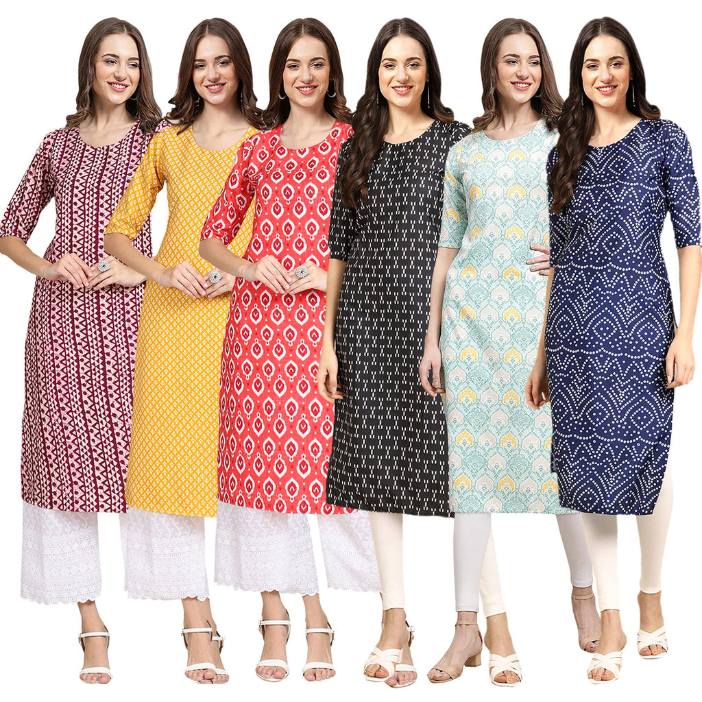 Pinkmint Womens Crepe Digital Print Straight Kurta [Pack of 6] (MJ-347-350-346-362-343-366-XXL)