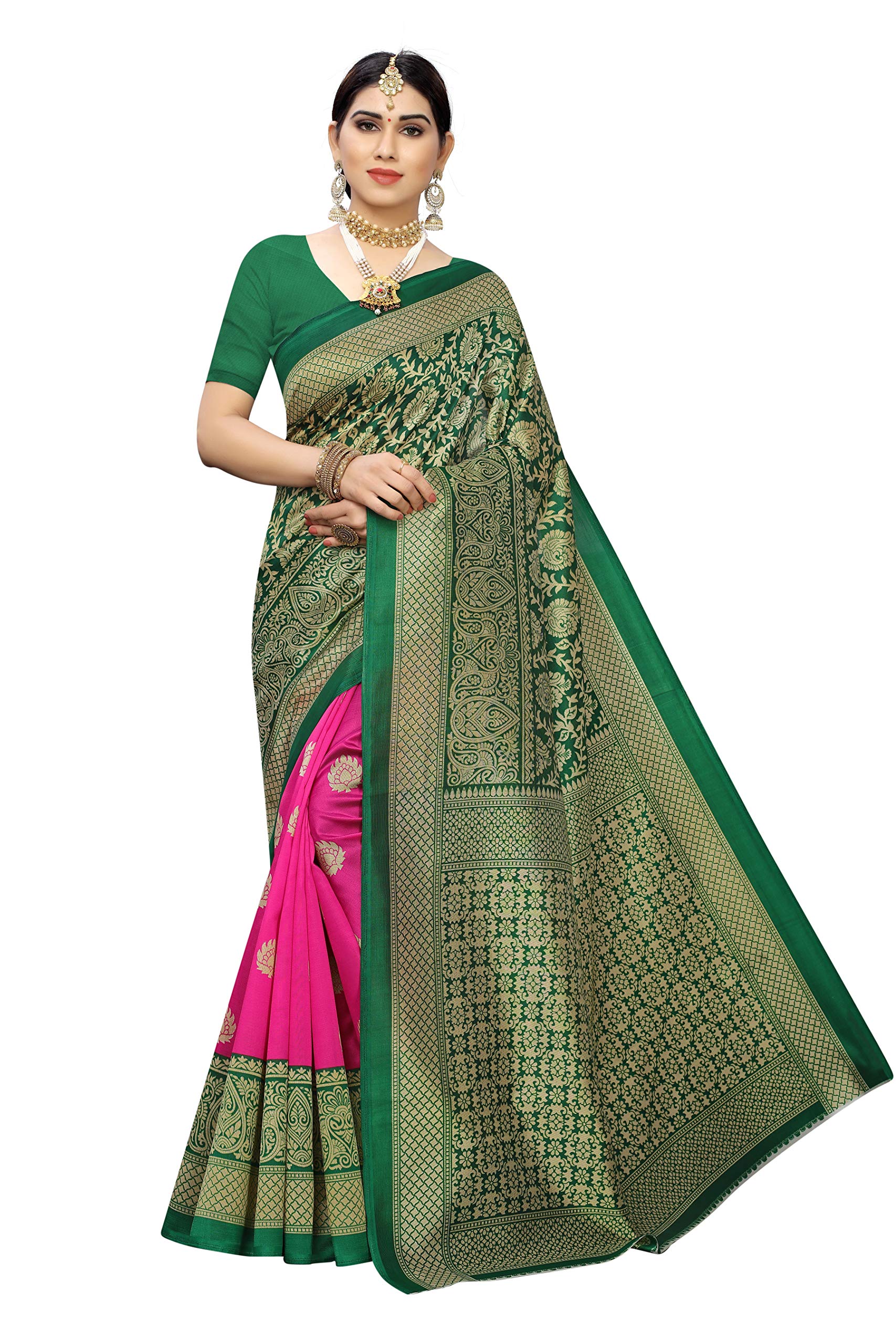 Yashika Women's Plain Weave Art Silk Saree With Blouse Piece (Sdpl-Metro_Pink_Free Size_Pink)