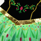 JerrisApparel Girls Princess Costume Snow Party Halloween Cosplay Fancy Dress (Green with Accessories)