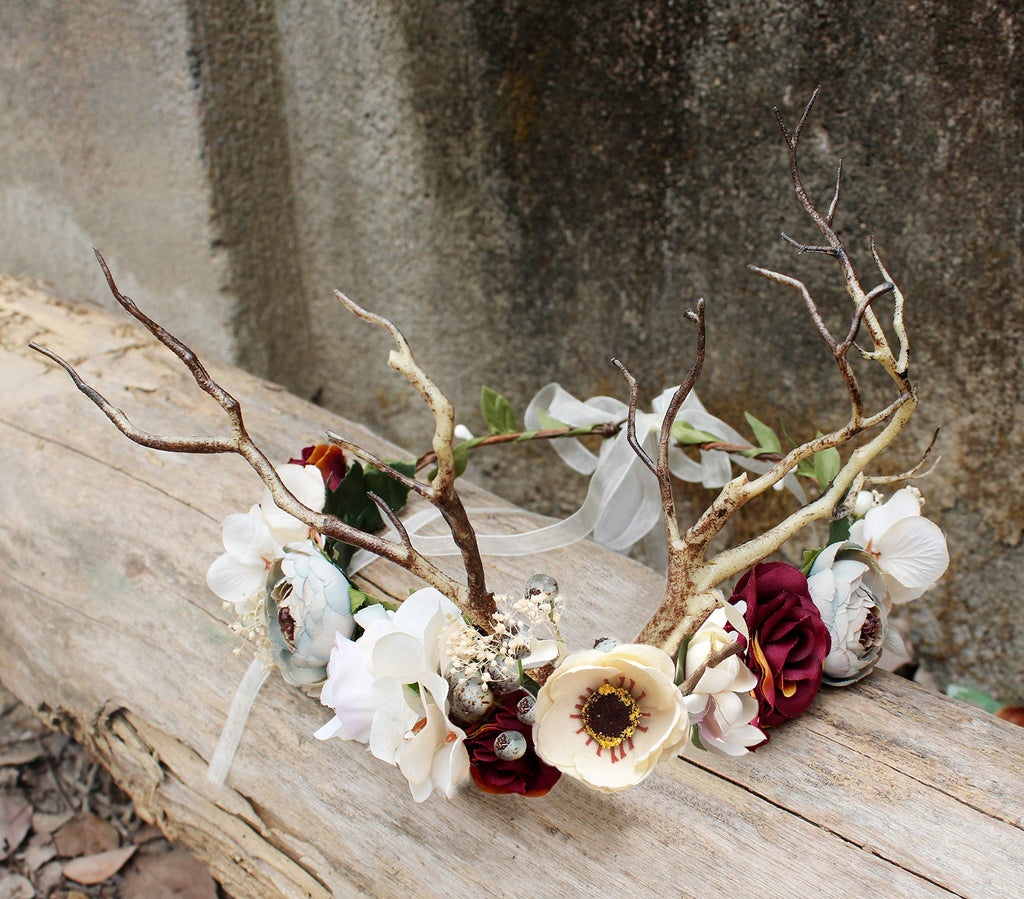 Deer Flower Crown Boho Flower Headband Hair Wreath Floral Headpiece Halo with Ribbon Wedding Party Festival Photos by Vivivalue