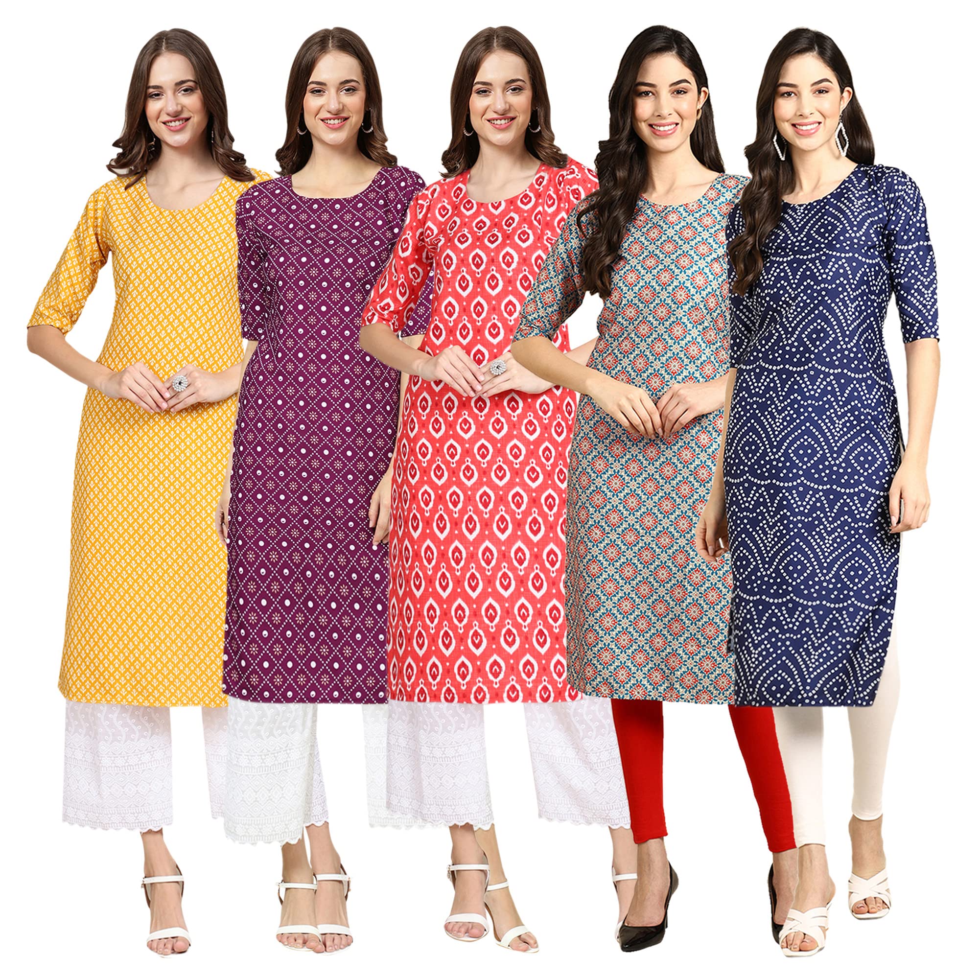 Pinkmint Women'S Crepe Digital Print Straight Kurta(Pack Of 5)[Wp-350-355-346-372-366-Xxl]