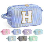 YOOLIFE Initial Makeup Bag for Women - Monogram Cute Blue Makeup Bag Cosmetic Toiletry Pouch Make Up Case for Women Her Best Fri