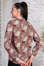 POPWINGS Printed Full-Sleeves Regular-Fit Polyester Printed Shirt for Women Stylish Western Casual Wear