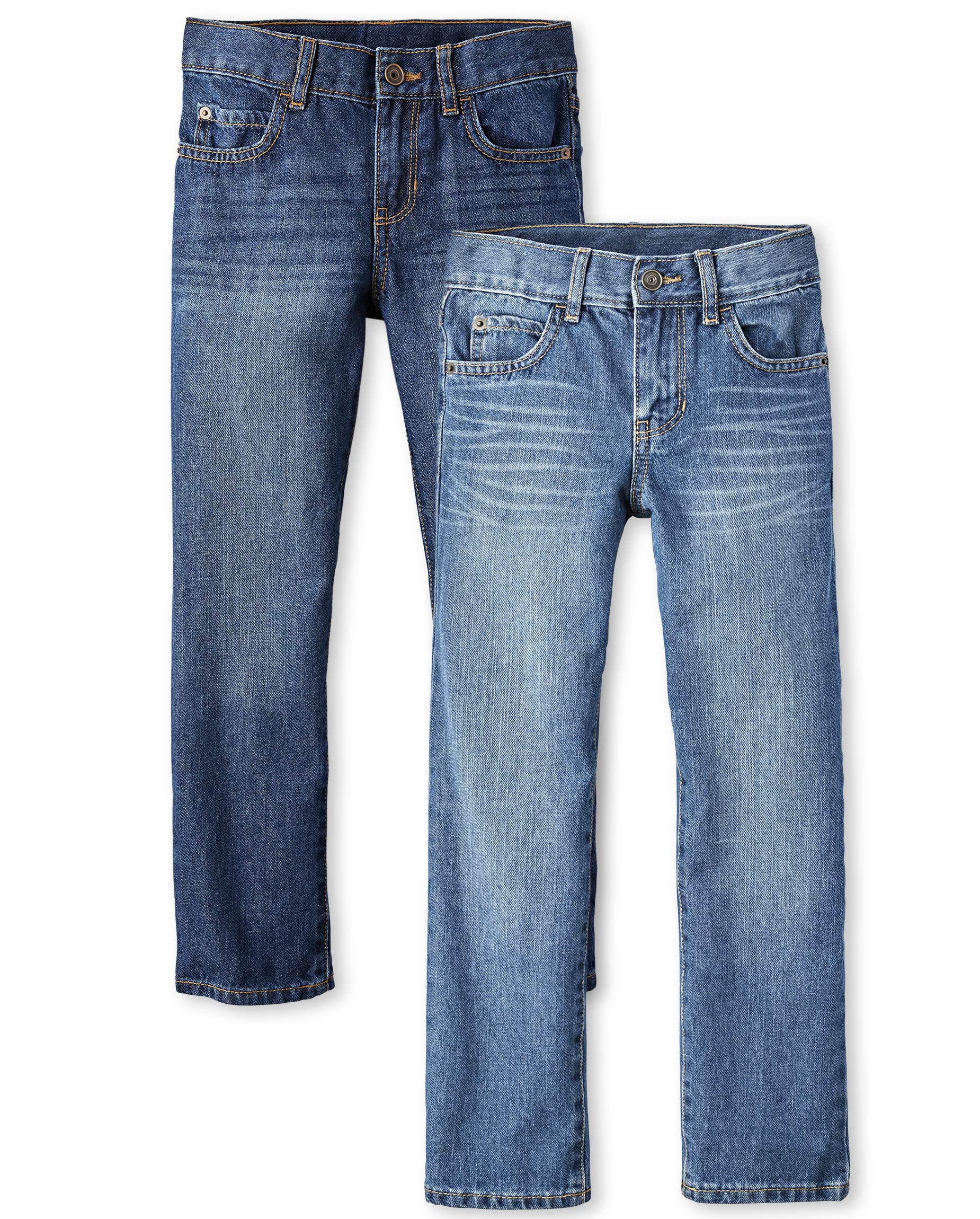 The Children's Place Boys Basic Straight Leg Jeans,Carbon Wash/Dk Juptier 2 Pack,18S