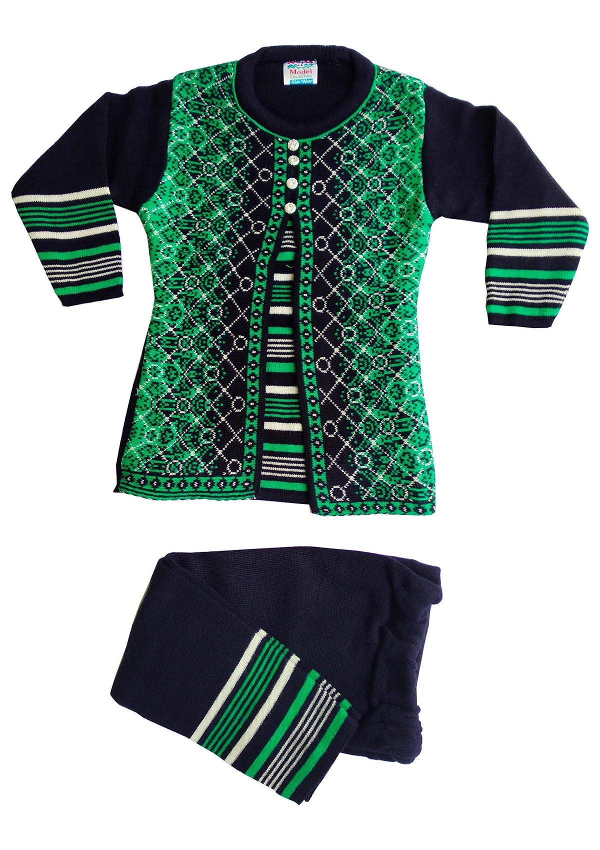 Kuku Hosiery Girlish Woolen pajami Suit(Green, Size: 22) 22