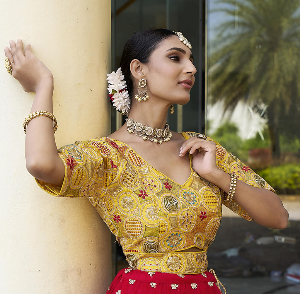 Pujia Mills Womens  Readymade Blouse silkWork- Embroidery work zari sequin and thread work