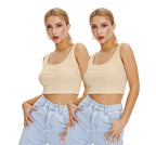 Shasmi Womens & Girls Solid Ribbed Square Neck Collarless Sleeveless Slim Fit Simplicity Tank Tops (Pack of 2) (TOP 36 Skin Sk