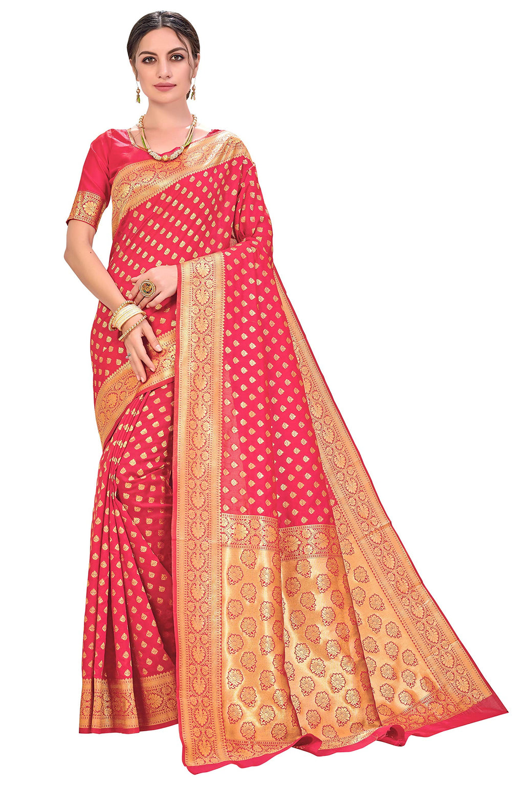 Glory Sarees Womens Jacquard Silk Blend Saree (kara128_gajari