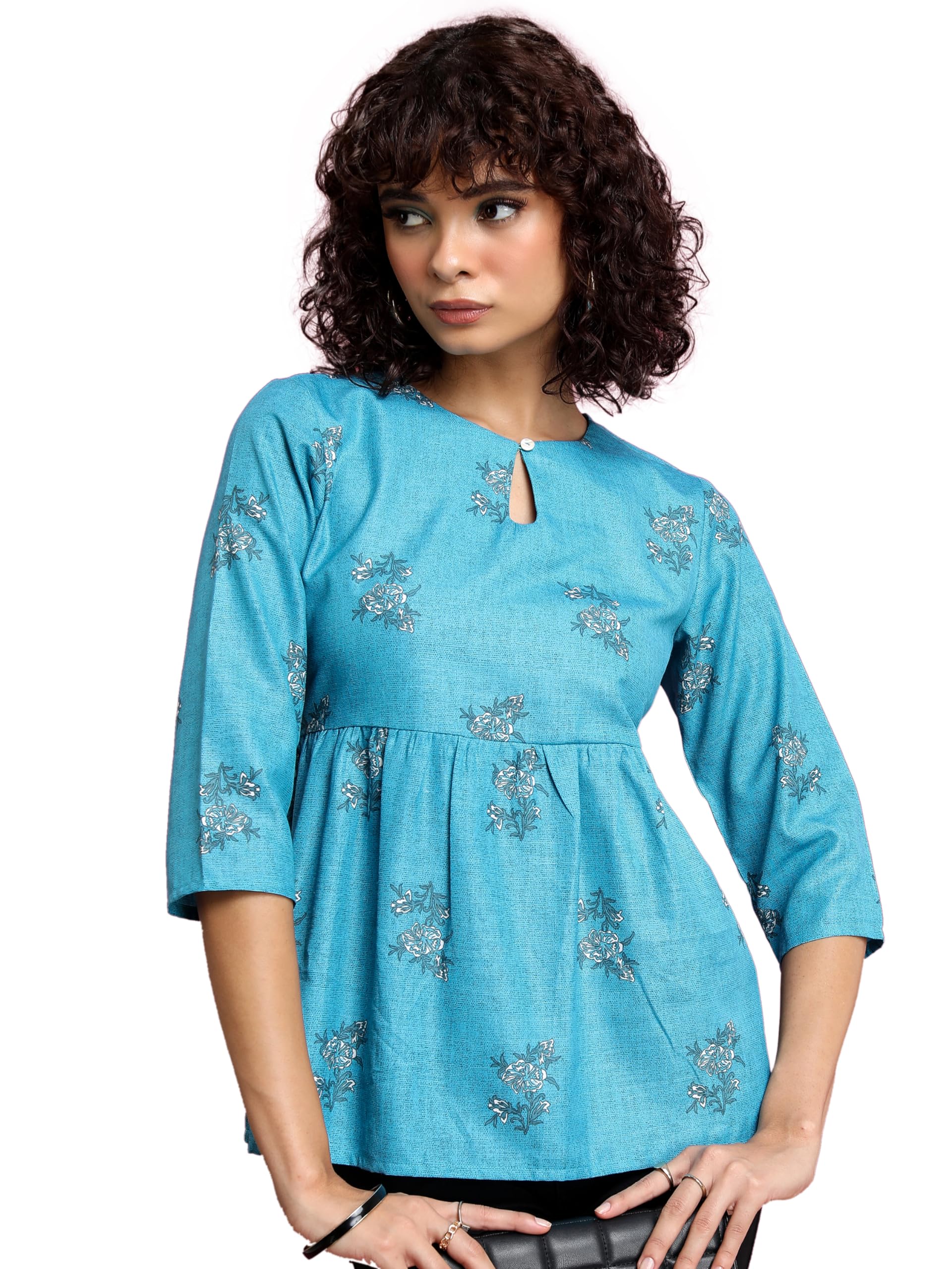 Ketch WomenS Paisley Regular Fit Tunic Shirt (Khtp000291_Blue