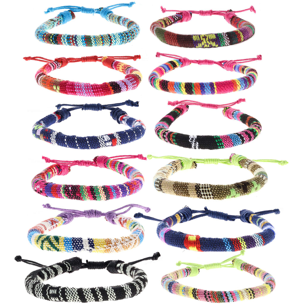 FROG SAC 12 Woven Bracelets for Women and Men, Boho Ethnic Friendship Bracelet Pack for Adults, Adjustable VSCO Stackable Beach 