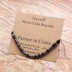 Partner in Crime Morse Code Bracelets for Women Men Unique Trendy Handmade Silk Wrap Strand Jewelry for Mom Aunt Wife Niece Gran