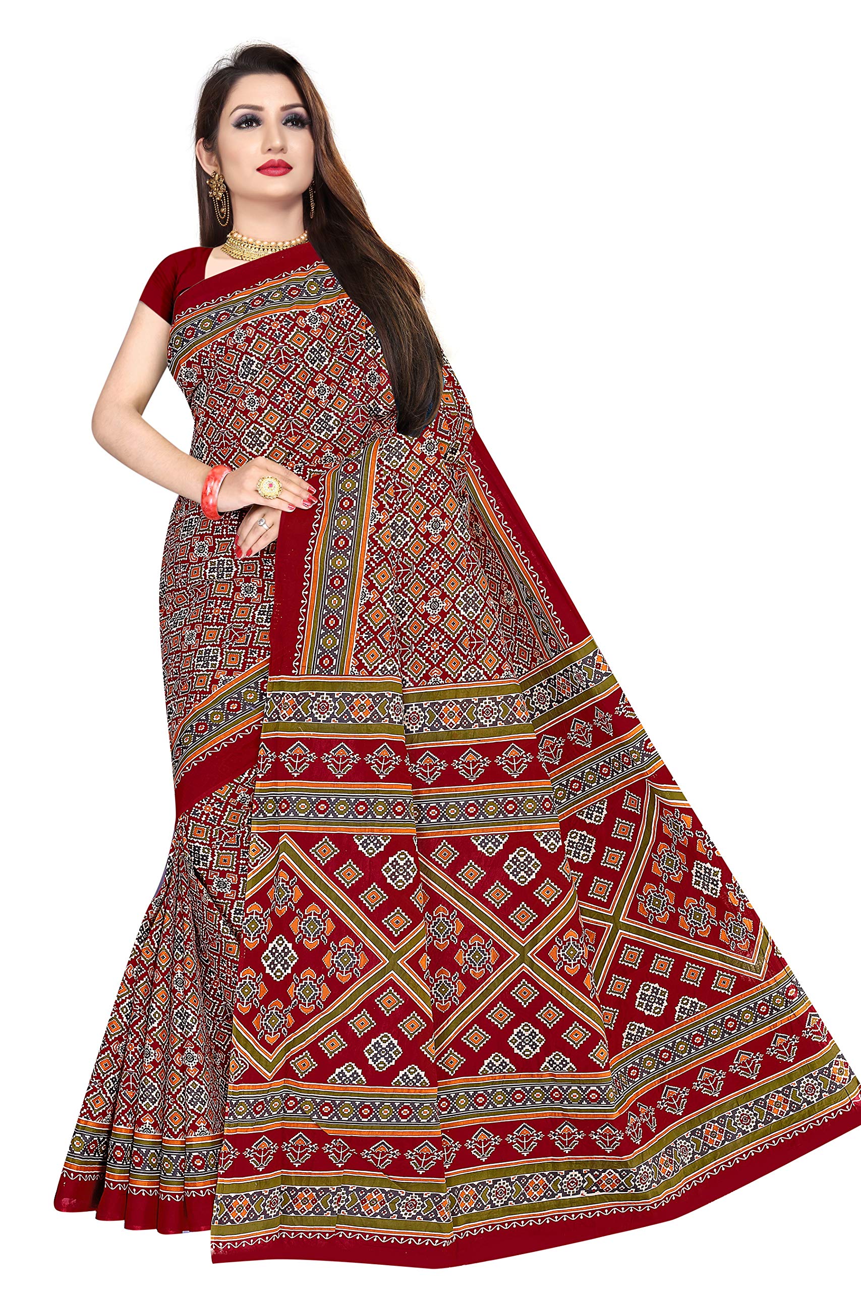 TAMAIRA FASHION Womens Plain Weave Pure Cotton Saree With Blouse Piece (2225_Maroon_Malmal)