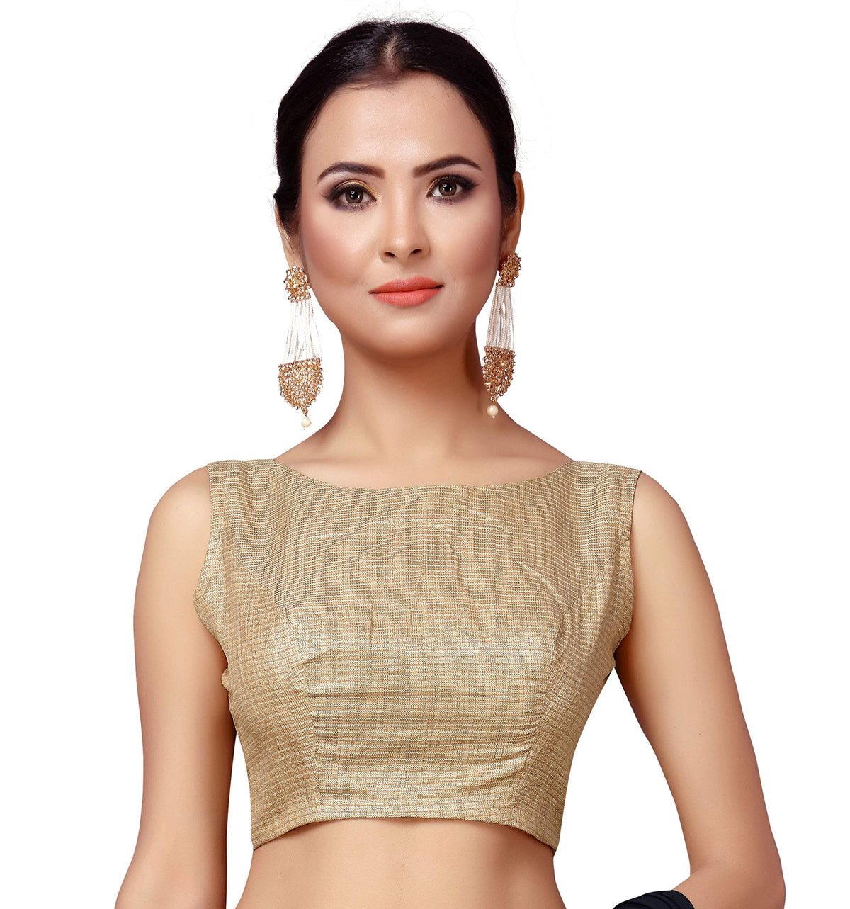 Studio Shringaar WomenS Gold Brocade Sleeveless Readymade Saree Blouse (Gold, 36) 36