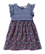 MIX-MEDIA RUFFLE SLEEVE DRESS NAVY