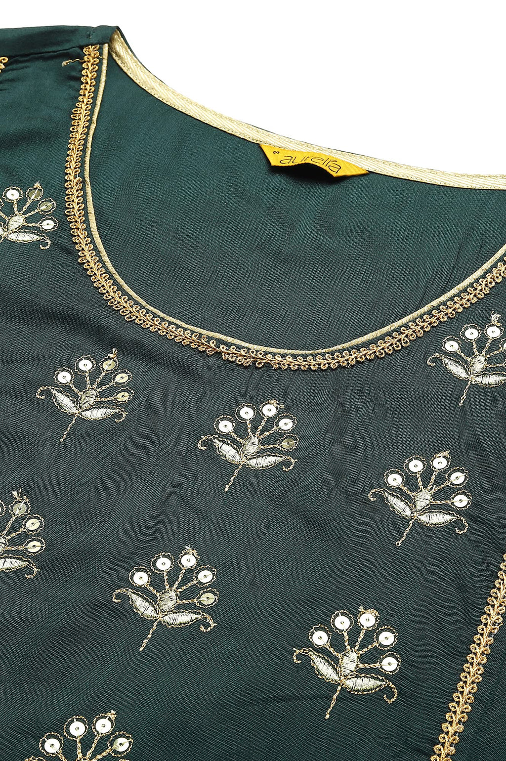 Aurelia Women Emerald Green Viscose Blend Solid Straight Kurta