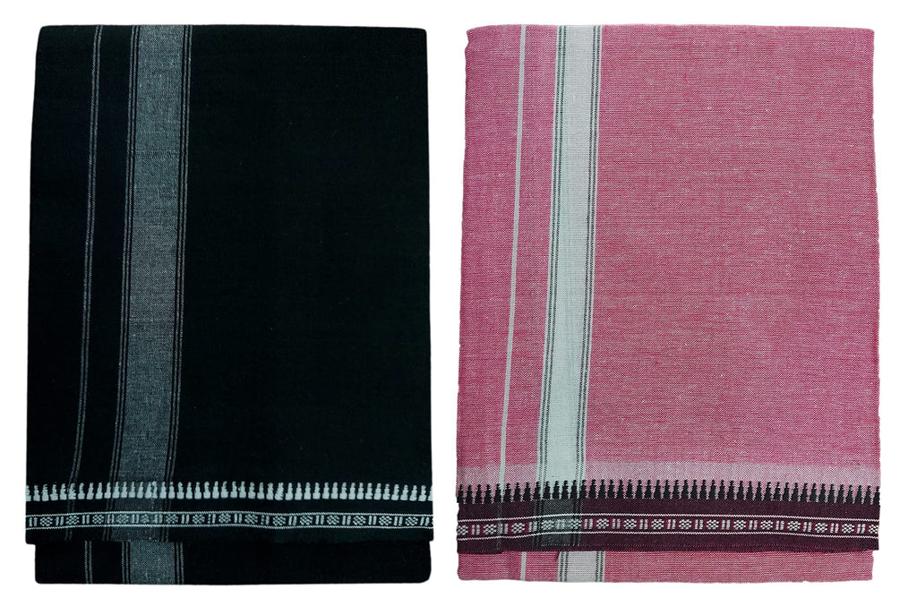 Prakasam Cotton Fine Quality Mens Kerala Style Thalapathi Border Single (1.28X2.00 Mtrs) -Dhoti-Kerala Single Mundu (Pack Of 2 D