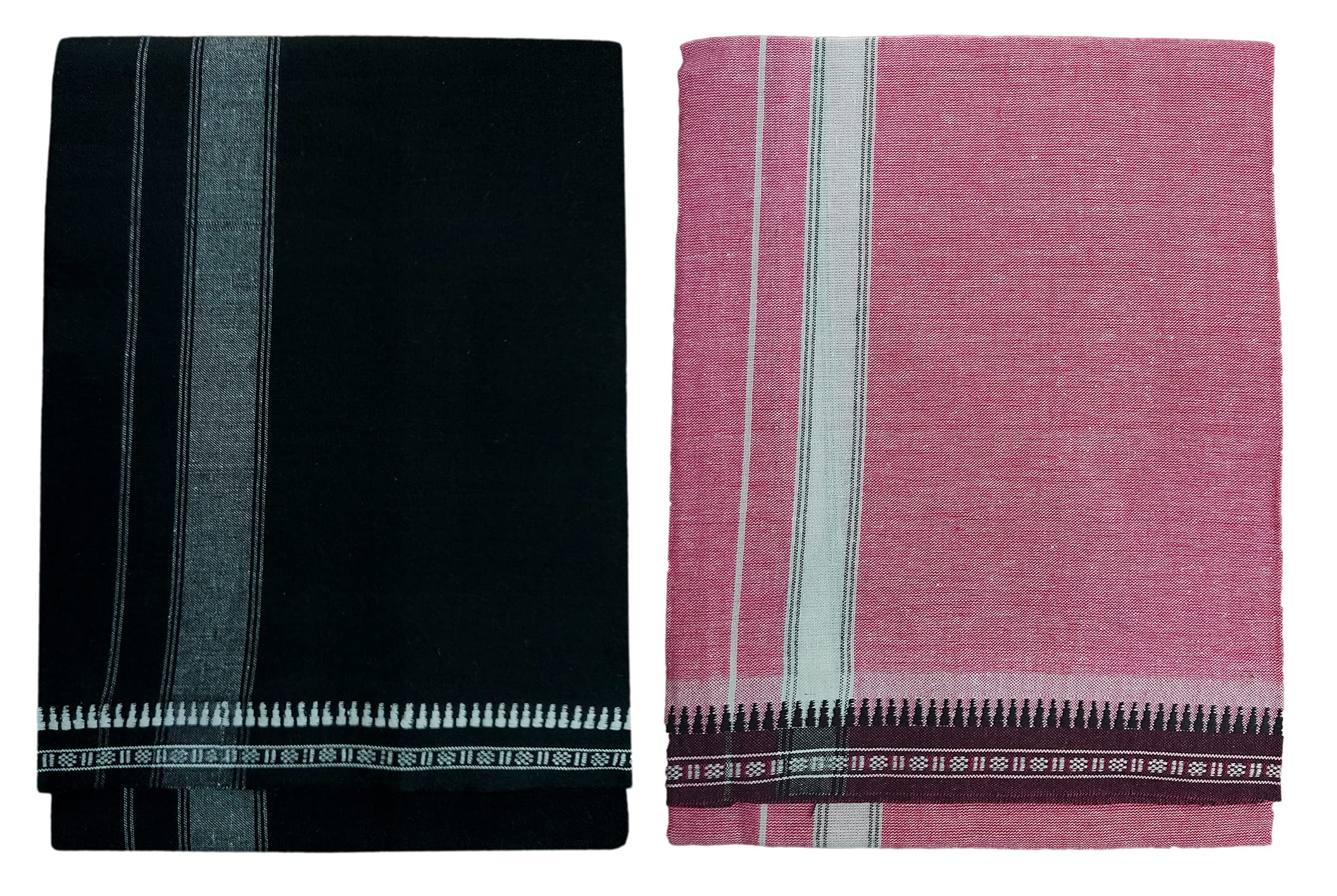 Prakasam Cotton Fine Quality Mens Kerala Style Thalapathi Border Single (1.28X2.00 Mtrs) -Dhoti-Kerala Single Mundu (Pack Of 2 D